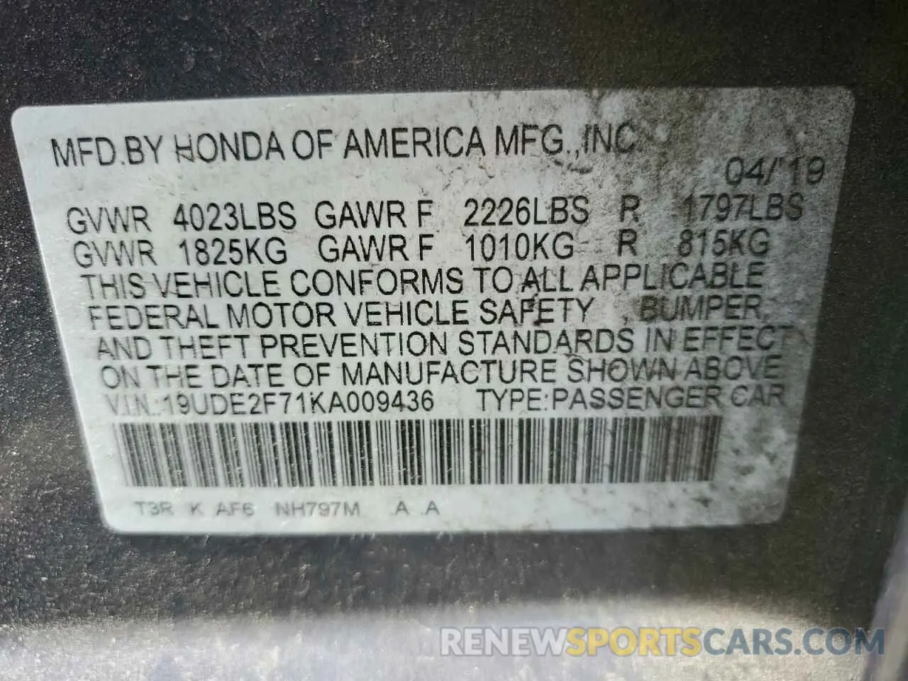 12 Photograph of a damaged car 19UDE2F71KA009436 ACURA ILX 2019