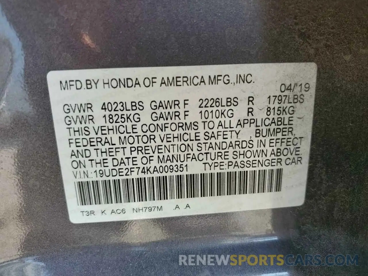 12 Photograph of a damaged car 19UDE2F74KA009351 ACURA ILX 2019