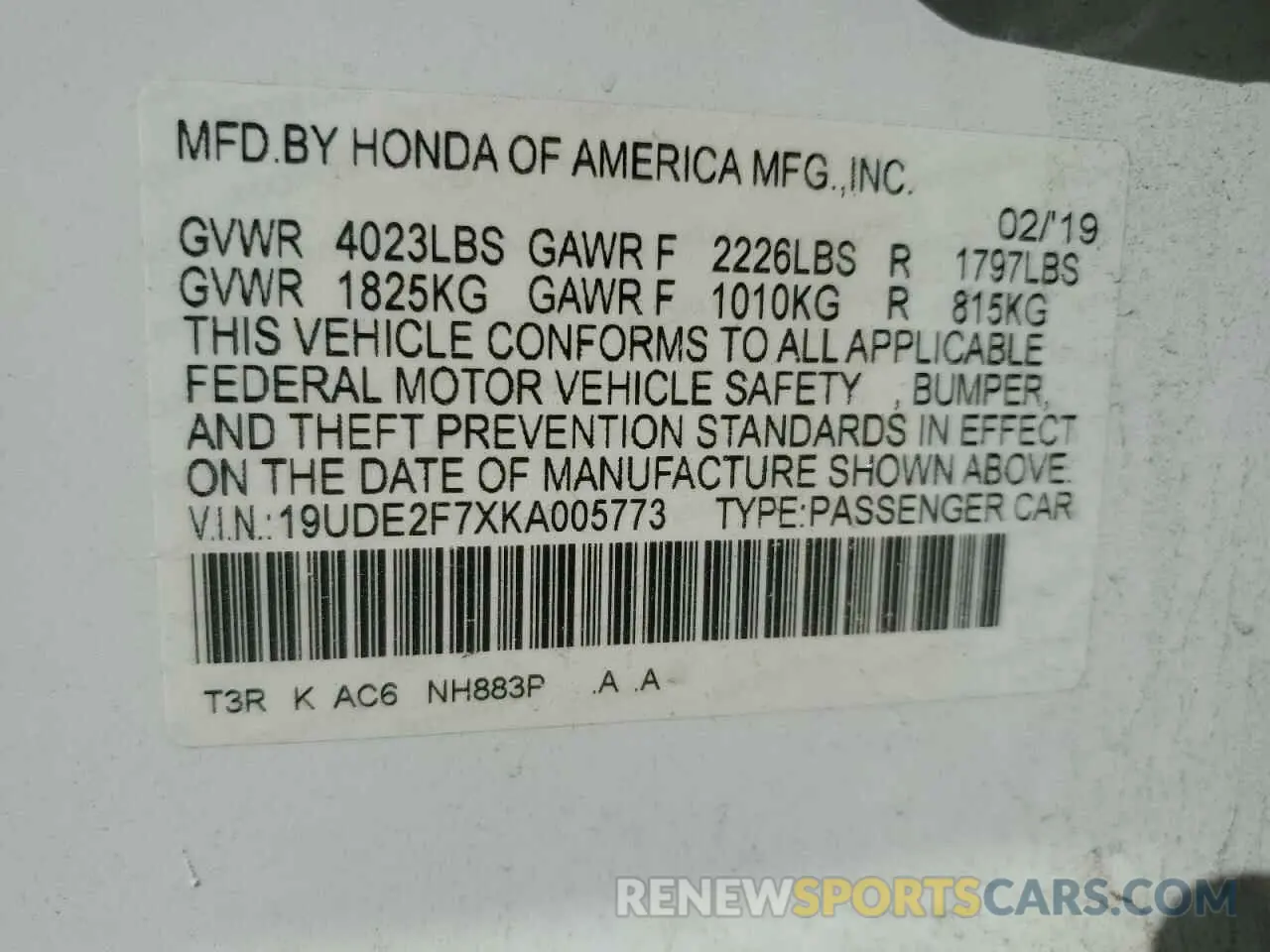 12 Photograph of a damaged car 19UDE2F7XKA005773 ACURA ILX 2019