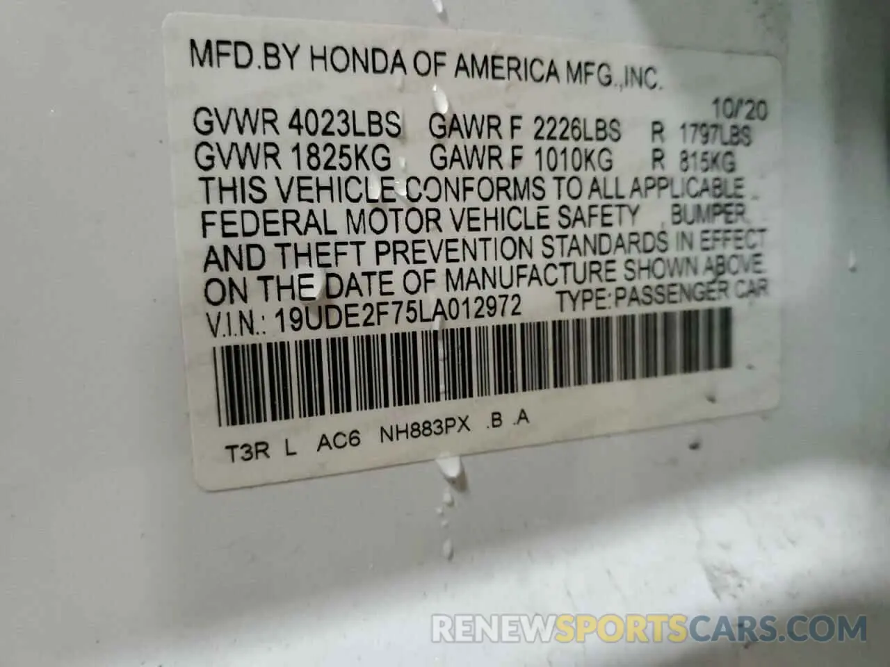 12 Photograph of a damaged car 19UDE2F75LA012972 ACURA ILX 2020
