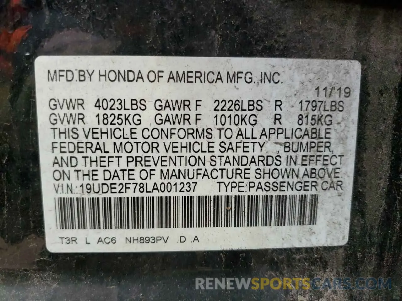 13 Photograph of a damaged car 19UDE2F78LA001237 ACURA ILX 2020