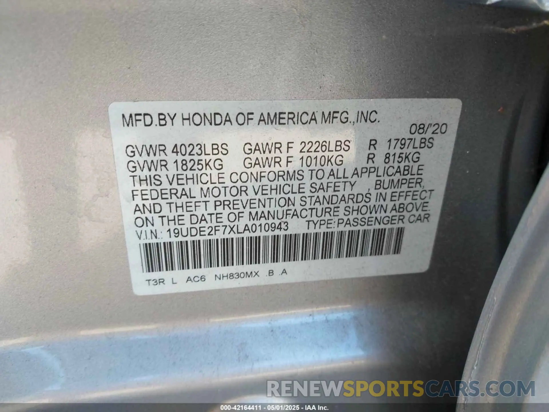 9 Photograph of a damaged car 19UDE2F7XLA010943 ACURA ILX 2020