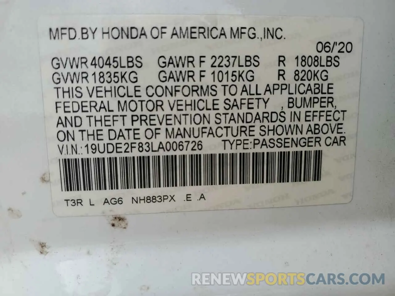 13 Photograph of a damaged car 19UDE2F83LA006726 ACURA ILX 2020
