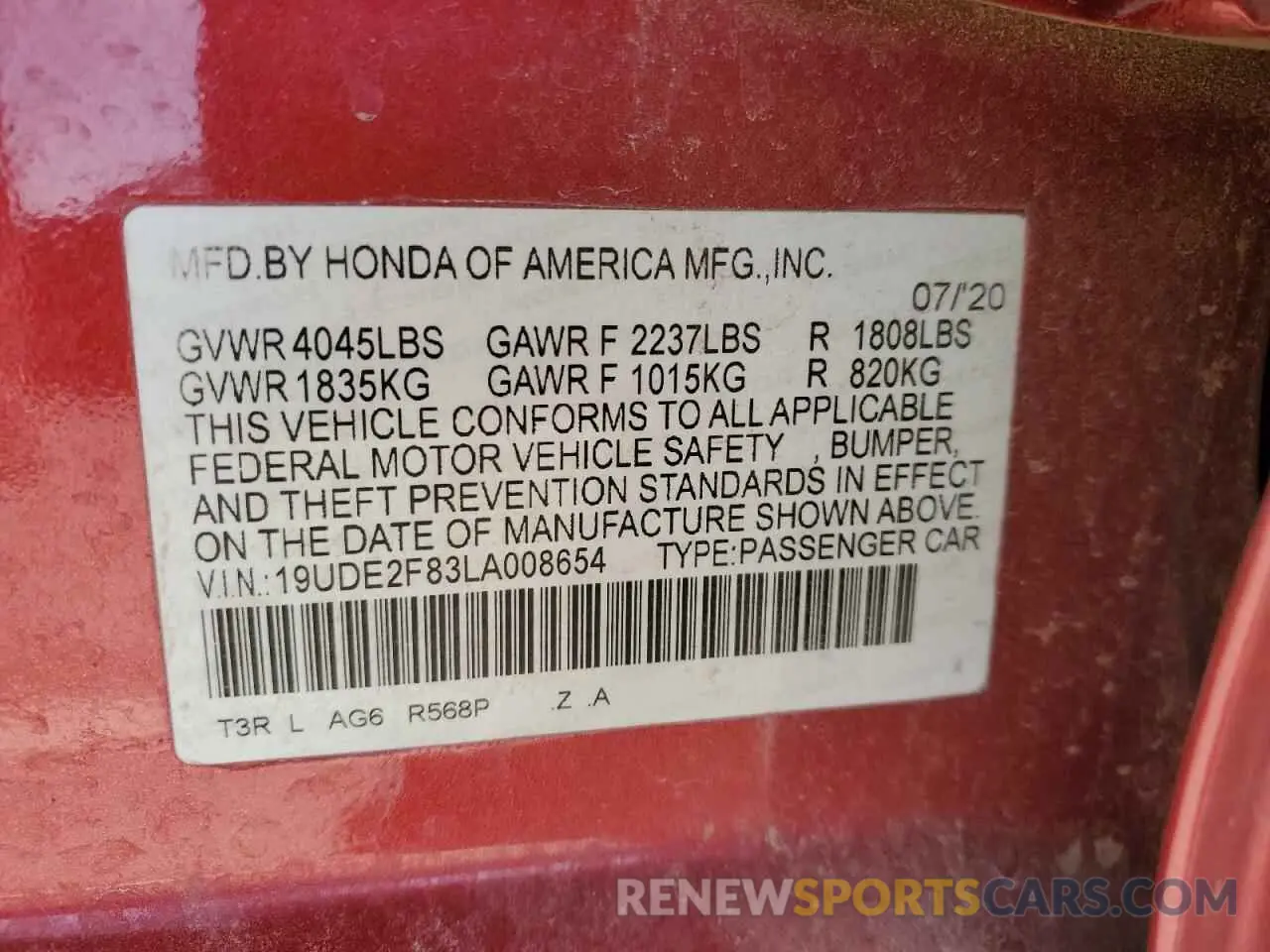 14 Photograph of a damaged car 19UDE2F83LA008654 ACURA ILX 2020