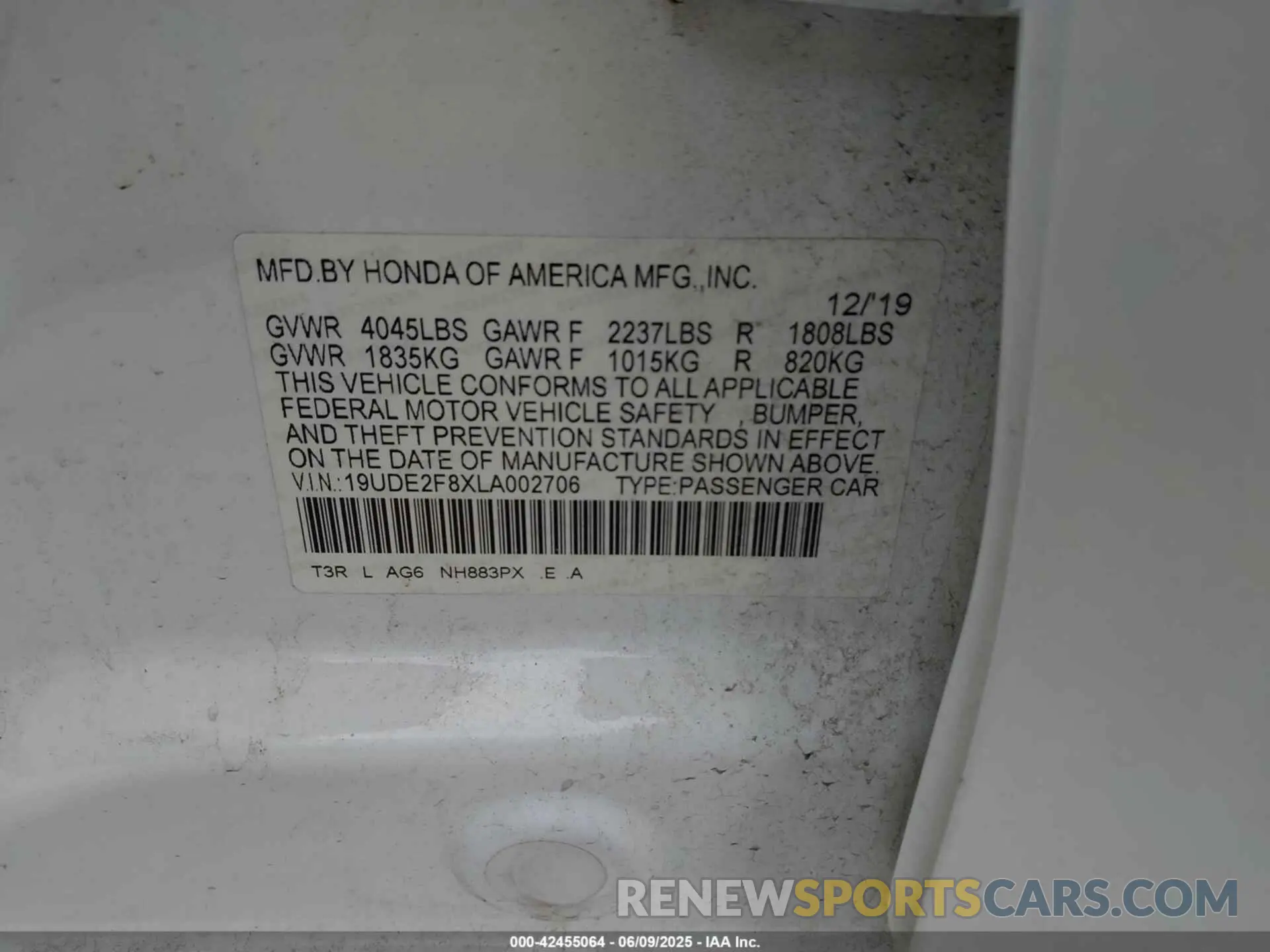 9 Photograph of a damaged car 19UDE2F8XLA002706 ACURA ILX 2020