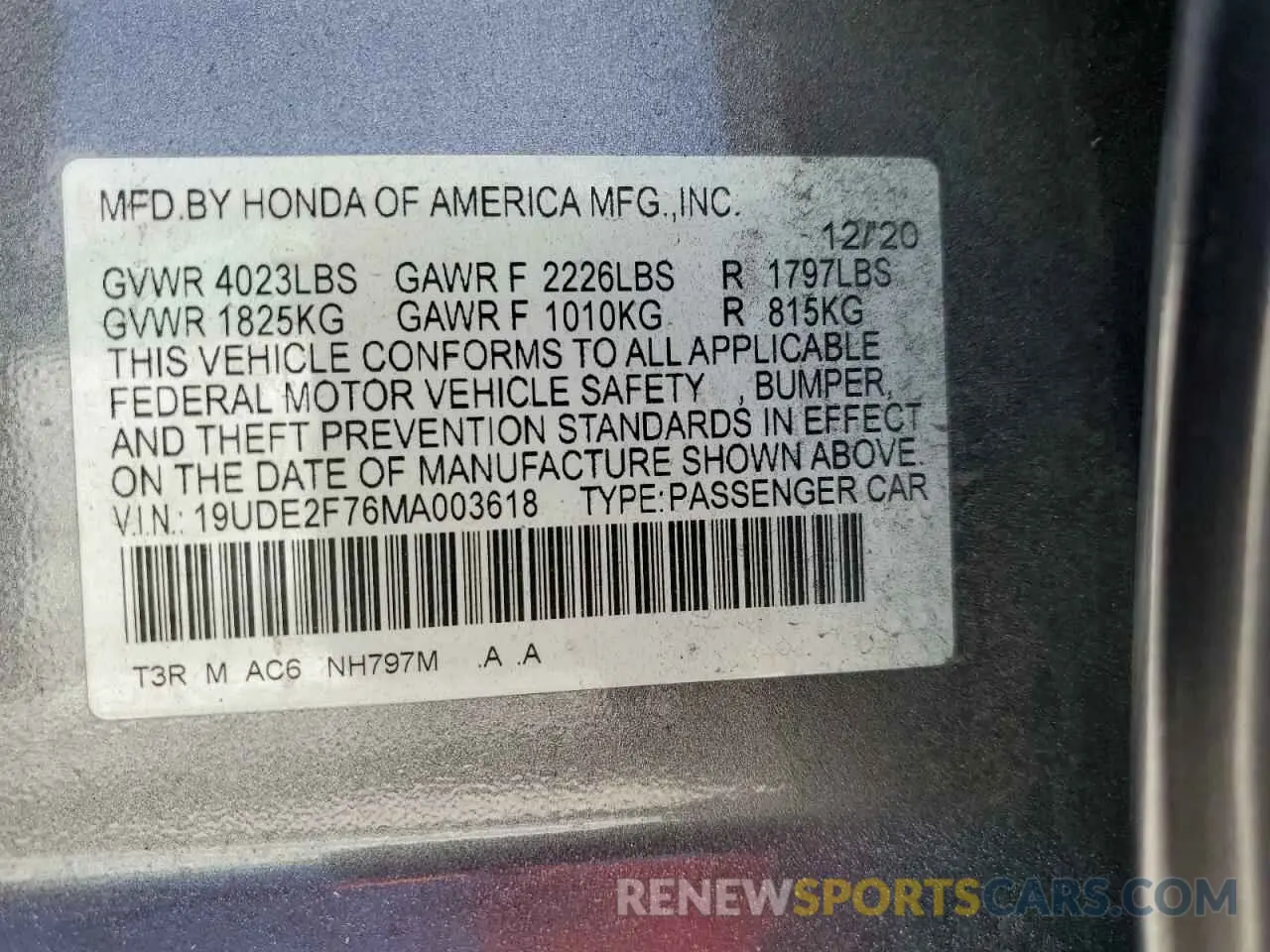 12 Photograph of a damaged car 19UDE2F76MA003618 ACURA ILX 2021