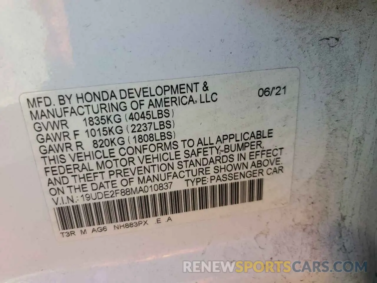 12 Photograph of a damaged car 19UDE2F88MA010837 ACURA ILX 2021