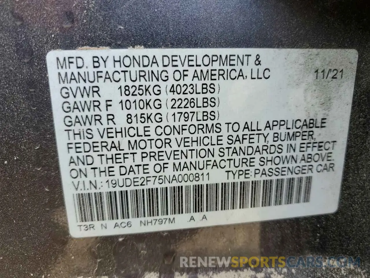 12 Photograph of a damaged car 19UDE2F75NA000811 ACURA ILX 2022