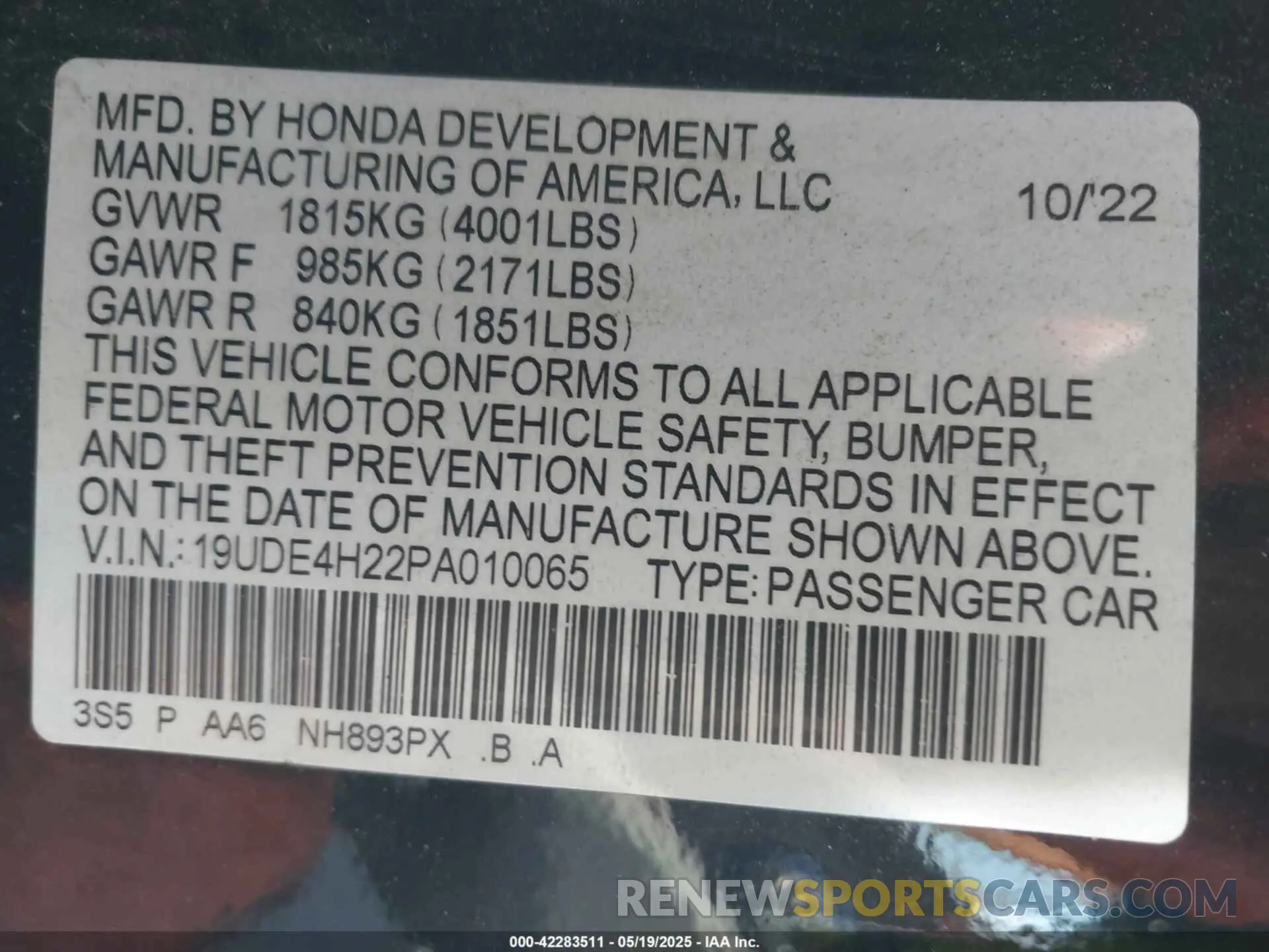 9 Photograph of a damaged car 19UDE4H22PA010065 ACURA INTEGRA 2023
