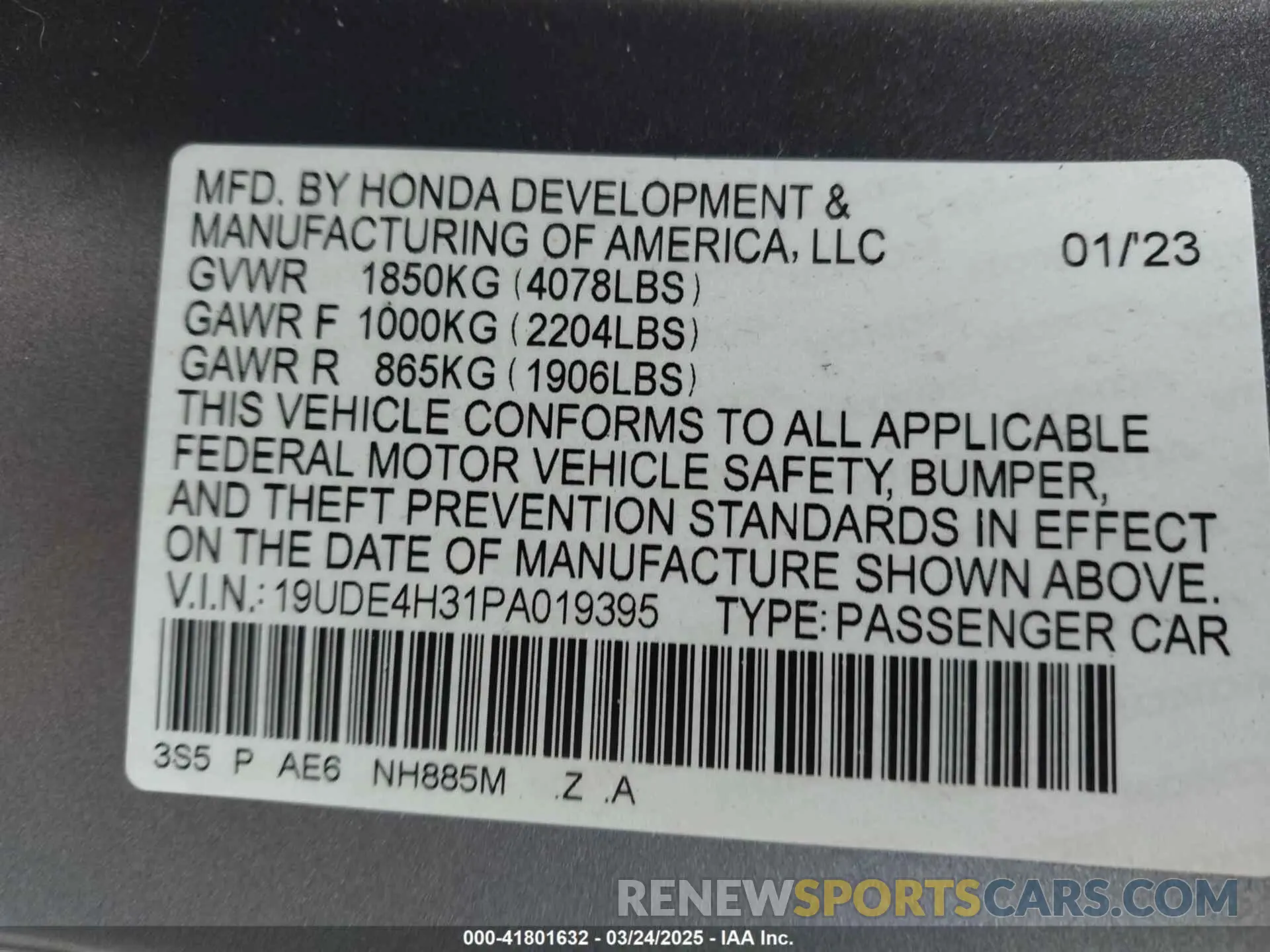 9 Photograph of a damaged car 19UDE4H31PA019395 ACURA INTEGRA 2023