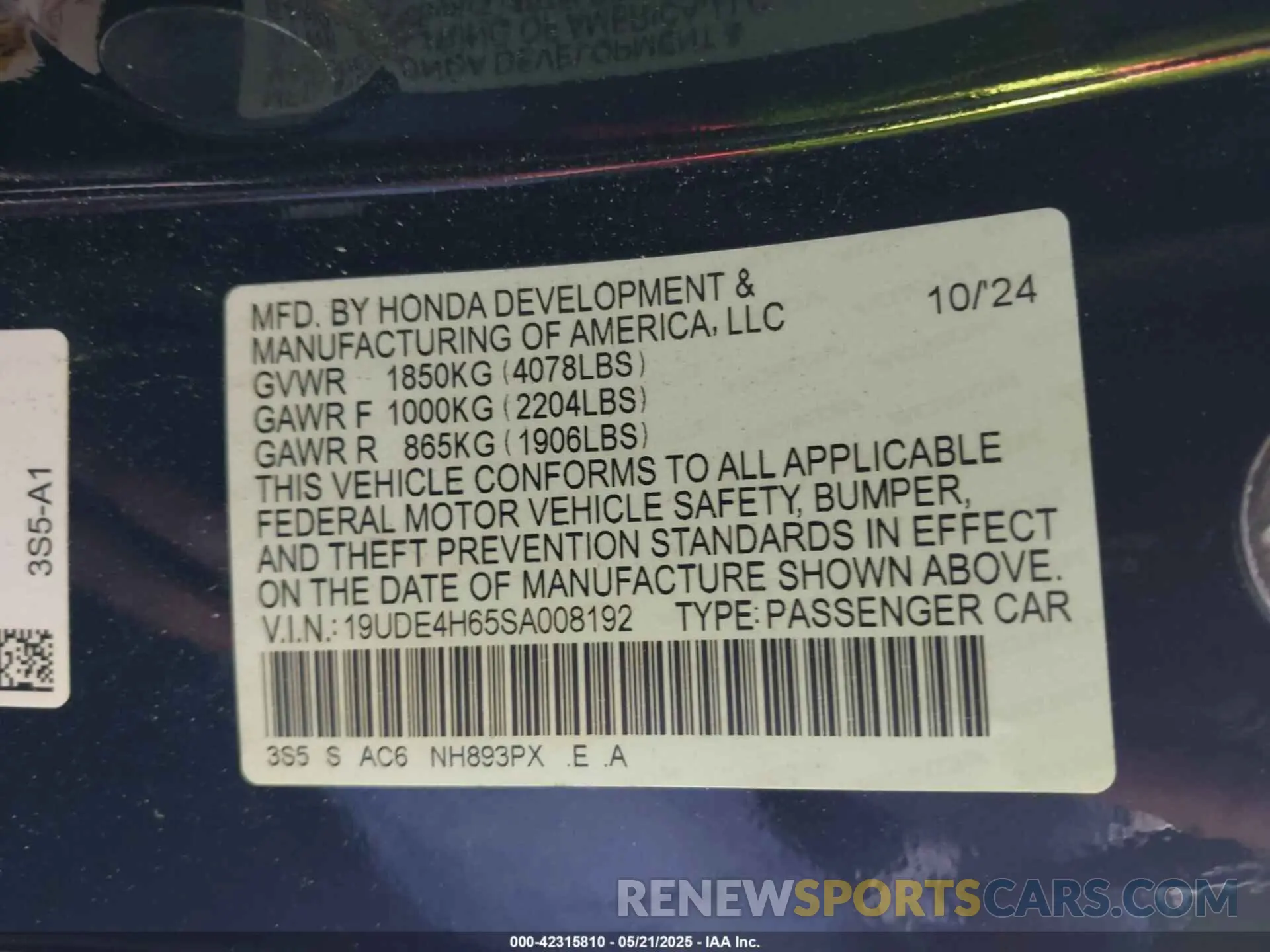 9 Photograph of a damaged car 19UDE4H65SA008192 ACURA INTEGRA 2025