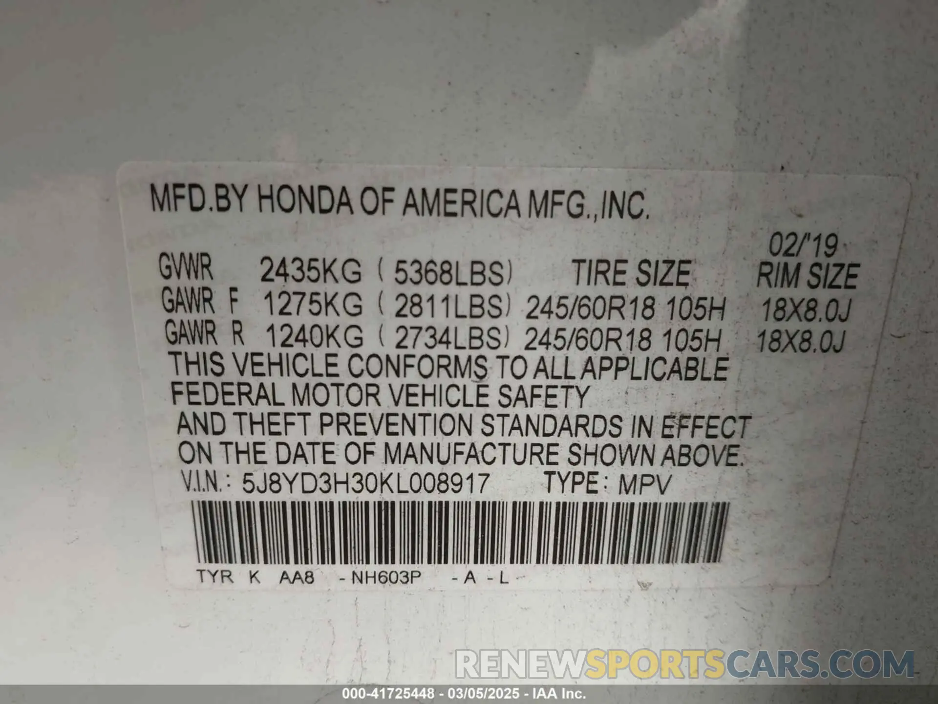 9 Photograph of a damaged car 5J8YD3H30KL008917 ACURA MDX 2019