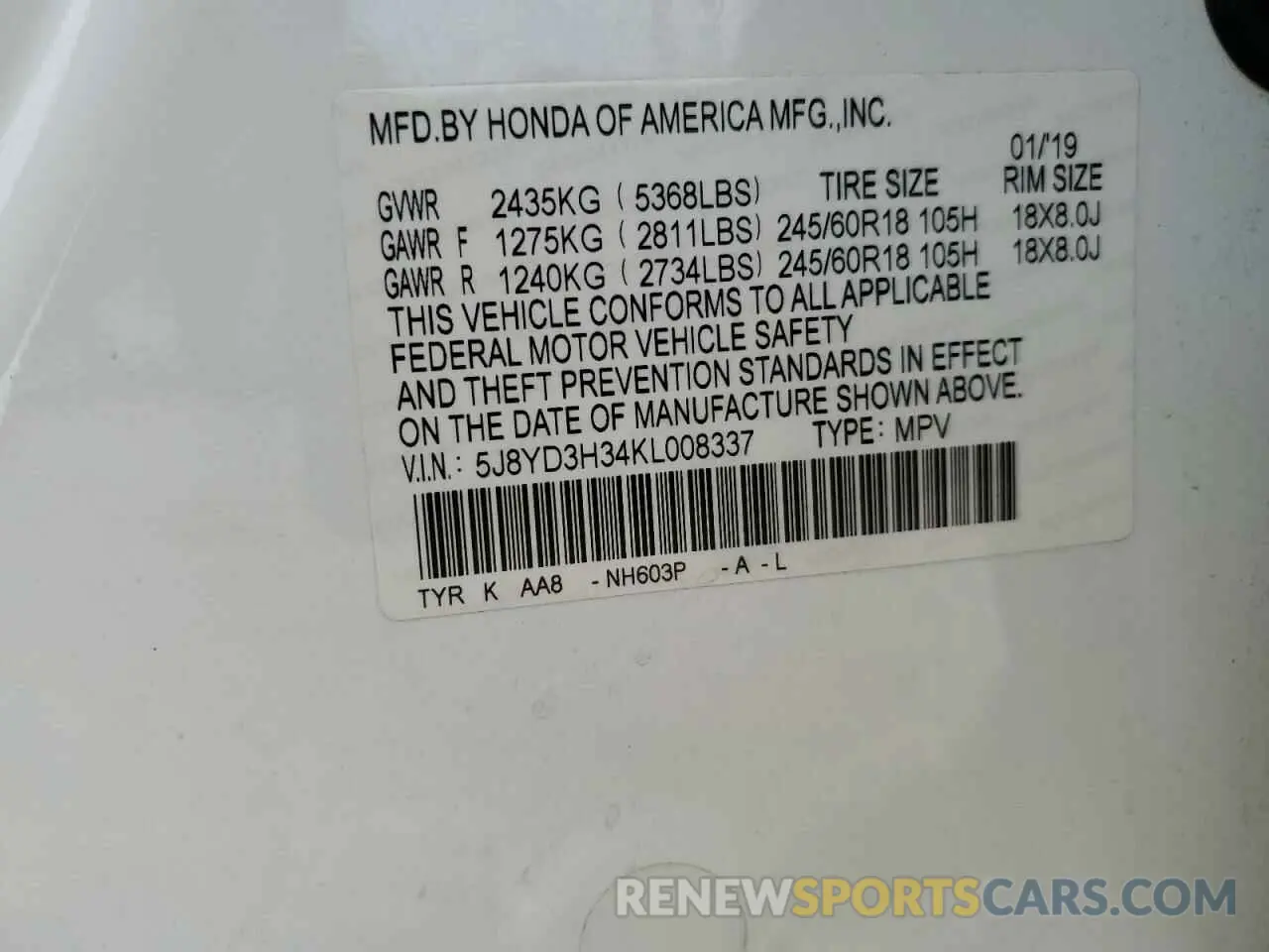 14 Photograph of a damaged car 5J8YD3H34KL008337 ACURA MDX 2019