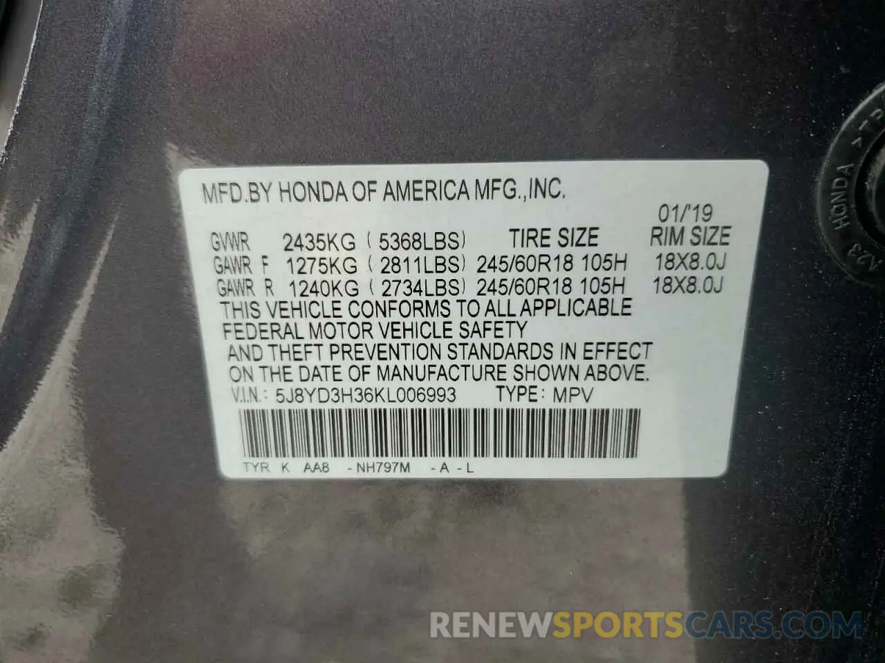 13 Photograph of a damaged car 5J8YD3H36KL006993 ACURA MDX 2019