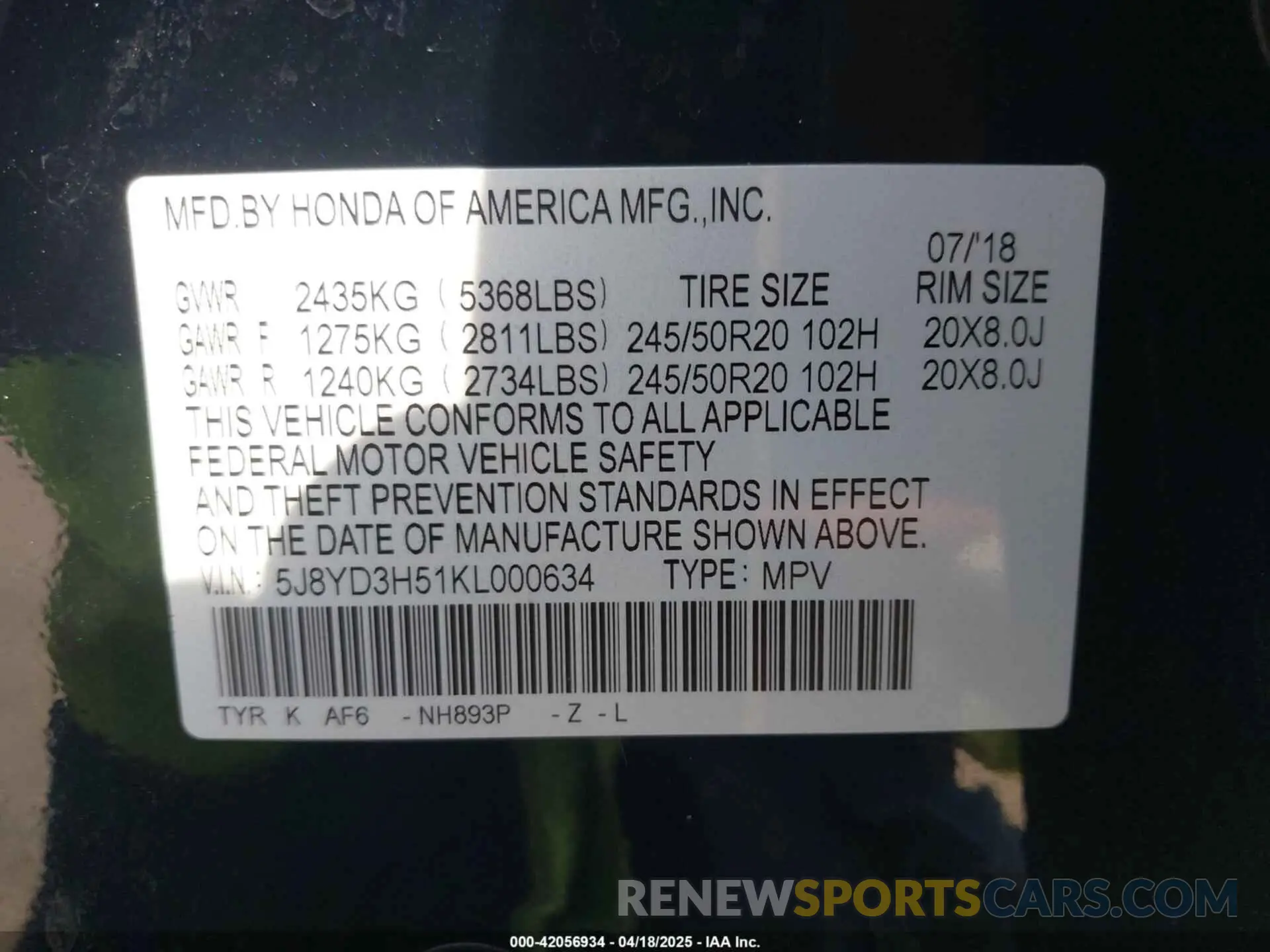9 Photograph of a damaged car 5J8YD3H51KL000634 ACURA MDX 2019