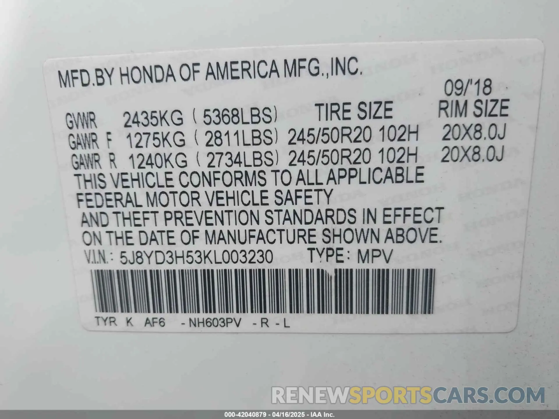 9 Photograph of a damaged car 5J8YD3H53KL003230 ACURA MDX 2019