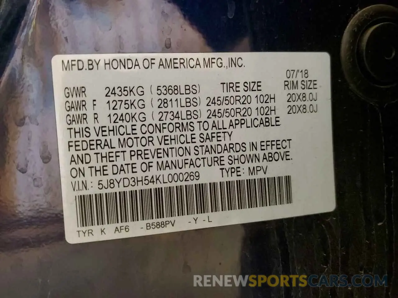 15 Photograph of a damaged car 5J8YD3H54KL000269 ACURA MDX 2019