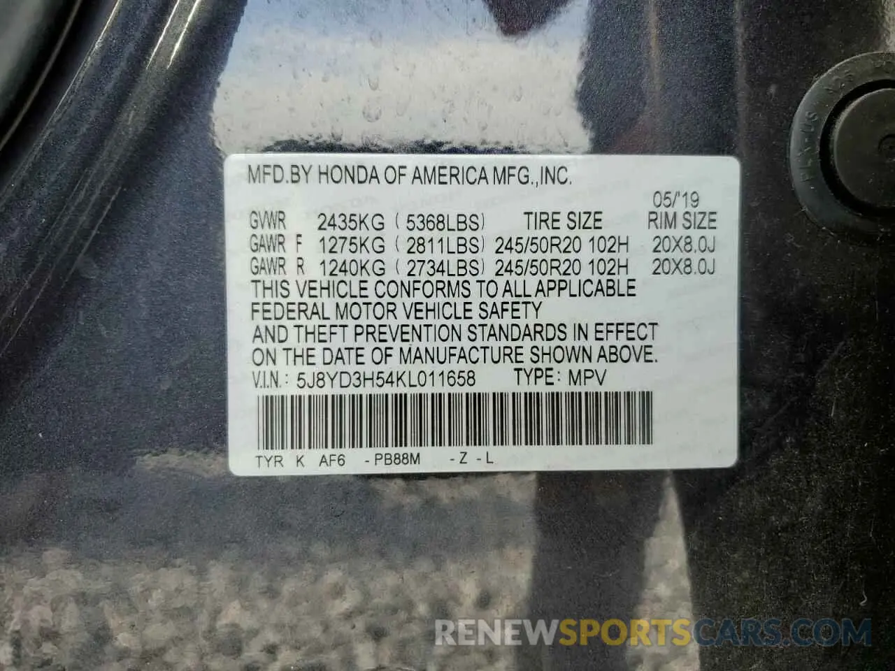 13 Photograph of a damaged car 5J8YD3H54KL011658 ACURA MDX 2019