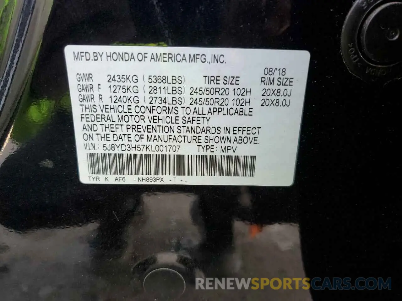 13 Photograph of a damaged car 5J8YD3H57KL001707 ACURA MDX 2019
