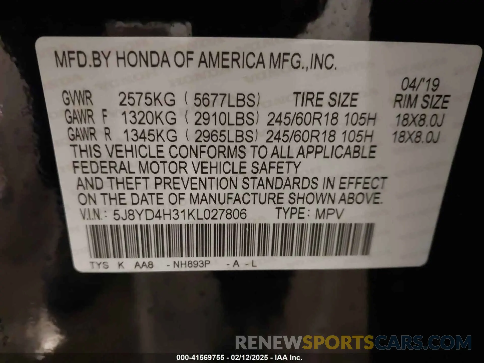 9 Photograph of a damaged car 5J8YD4H31KL027806 ACURA MDX 2019