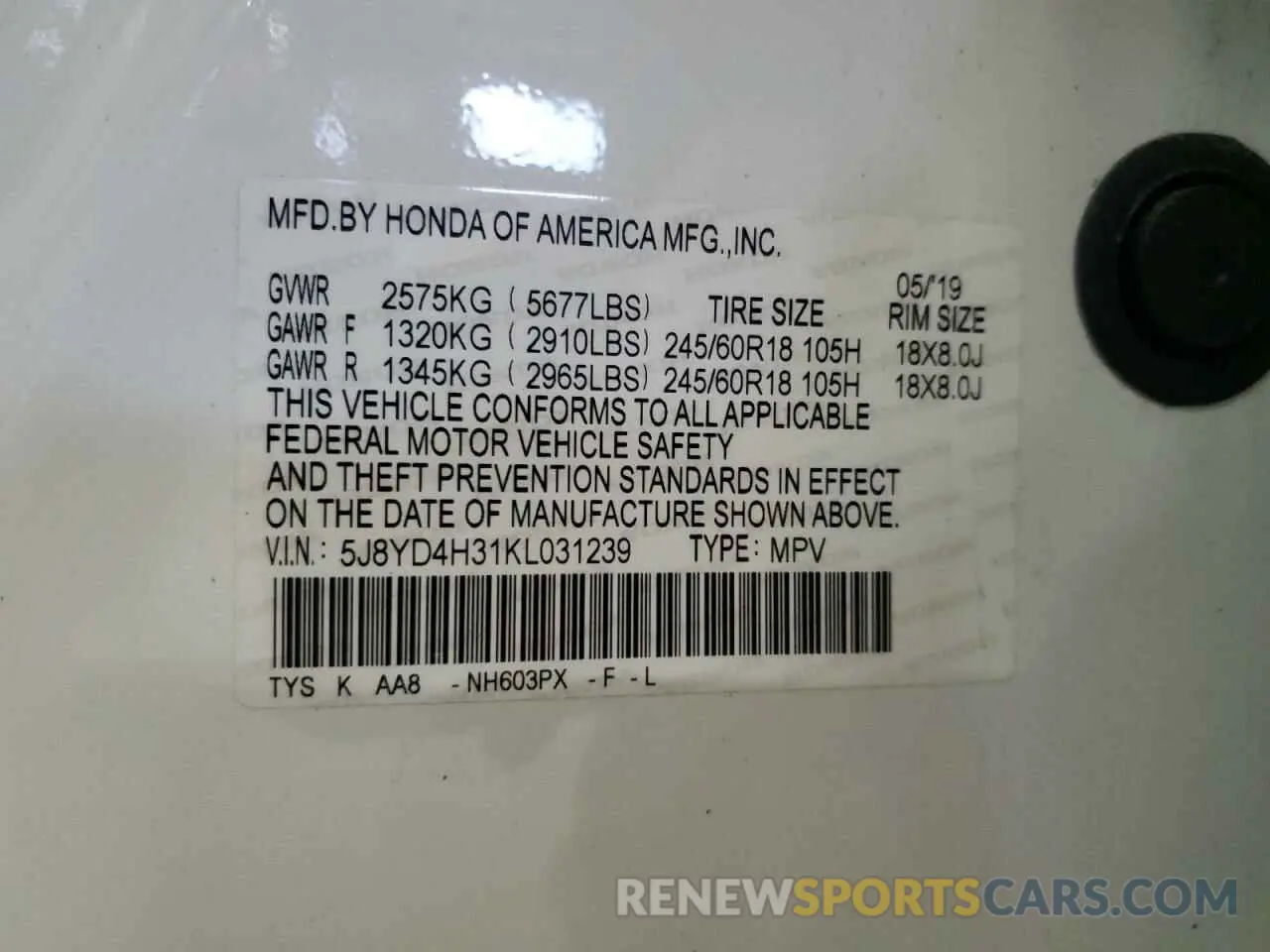 13 Photograph of a damaged car 5J8YD4H31KL031239 ACURA MDX 2019