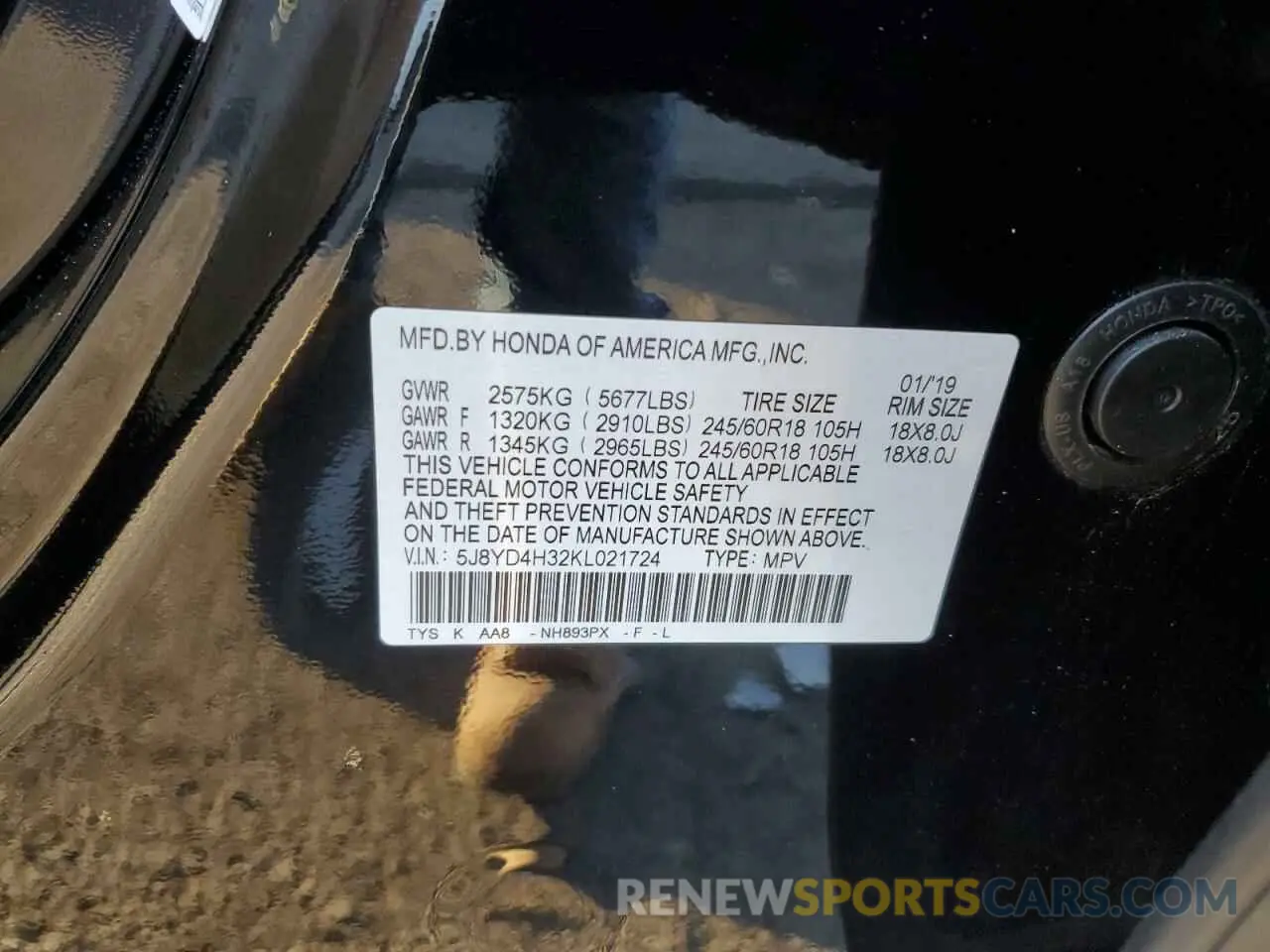 13 Photograph of a damaged car 5J8YD4H32KL021724 ACURA MDX 2019