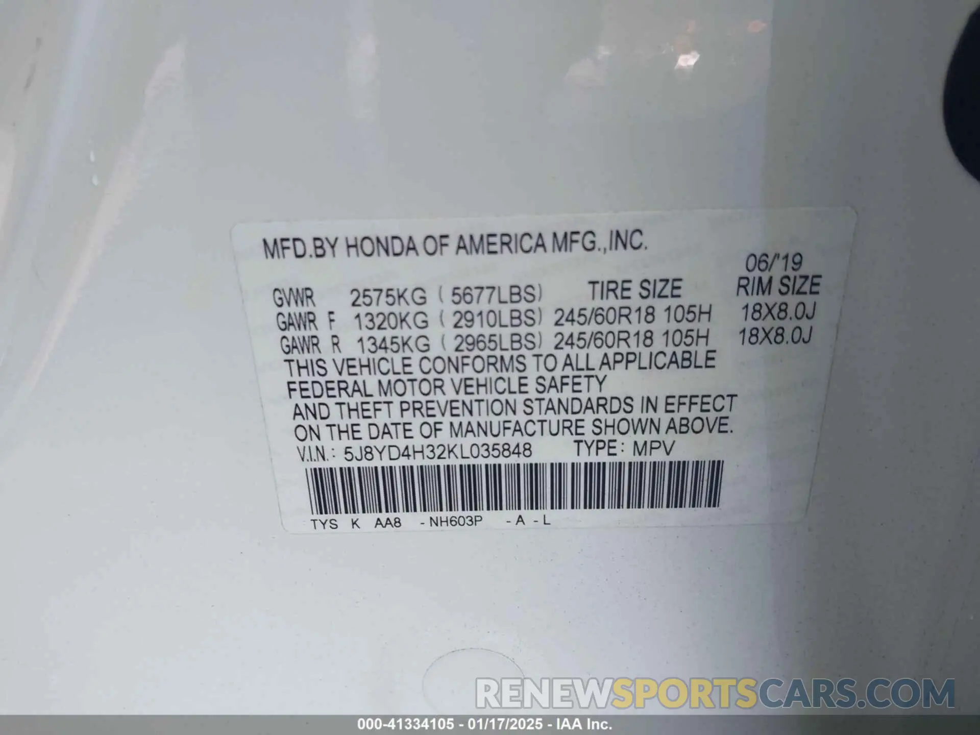 9 Photograph of a damaged car 5J8YD4H32KL035848 ACURA MDX 2019