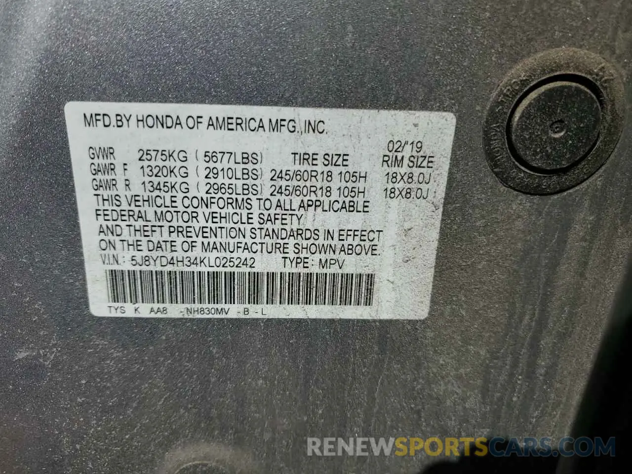 12 Photograph of a damaged car 5J8YD4H34KL025242 ACURA MDX 2019