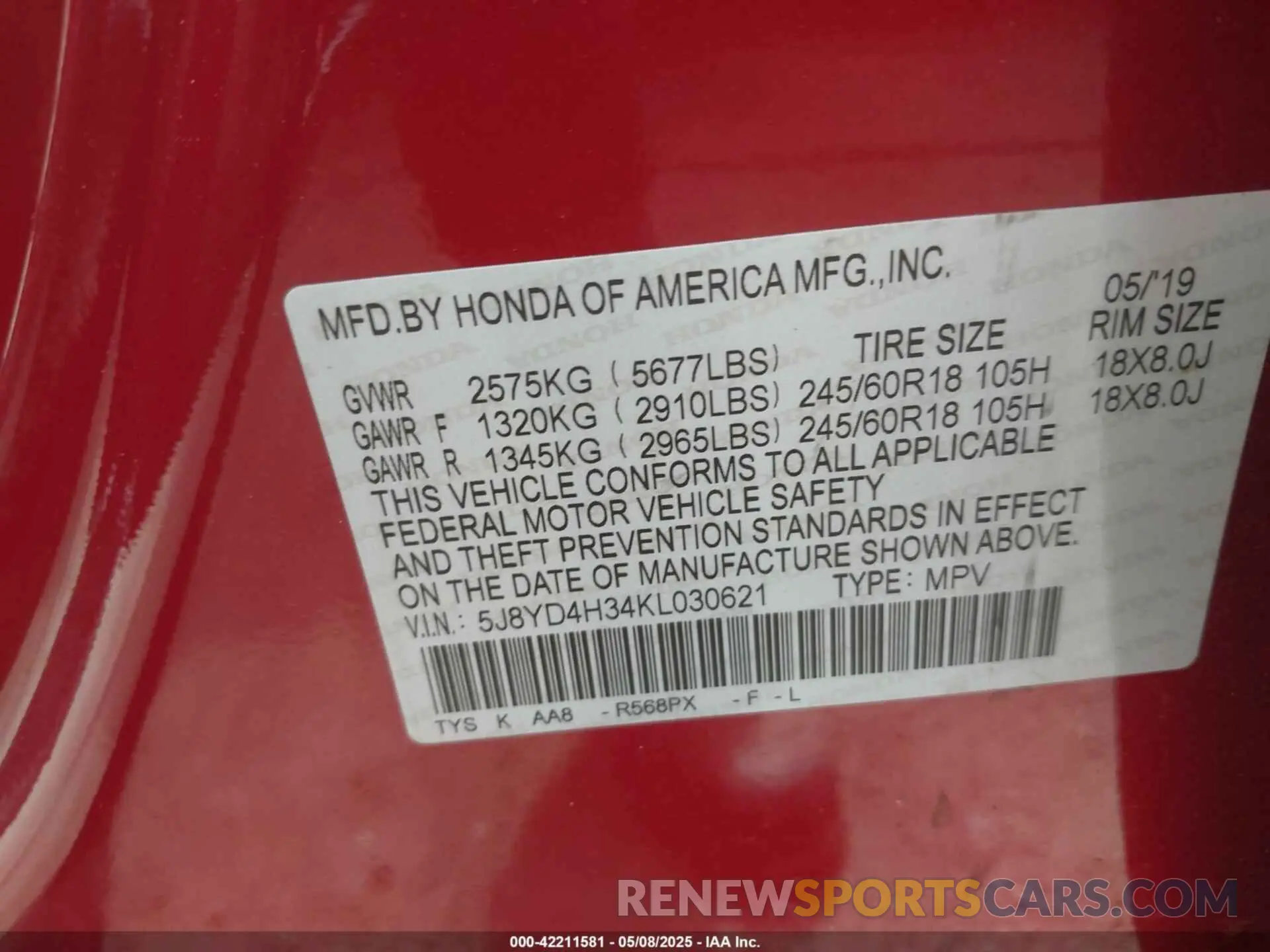 9 Photograph of a damaged car 5J8YD4H34KL030621 ACURA MDX 2019