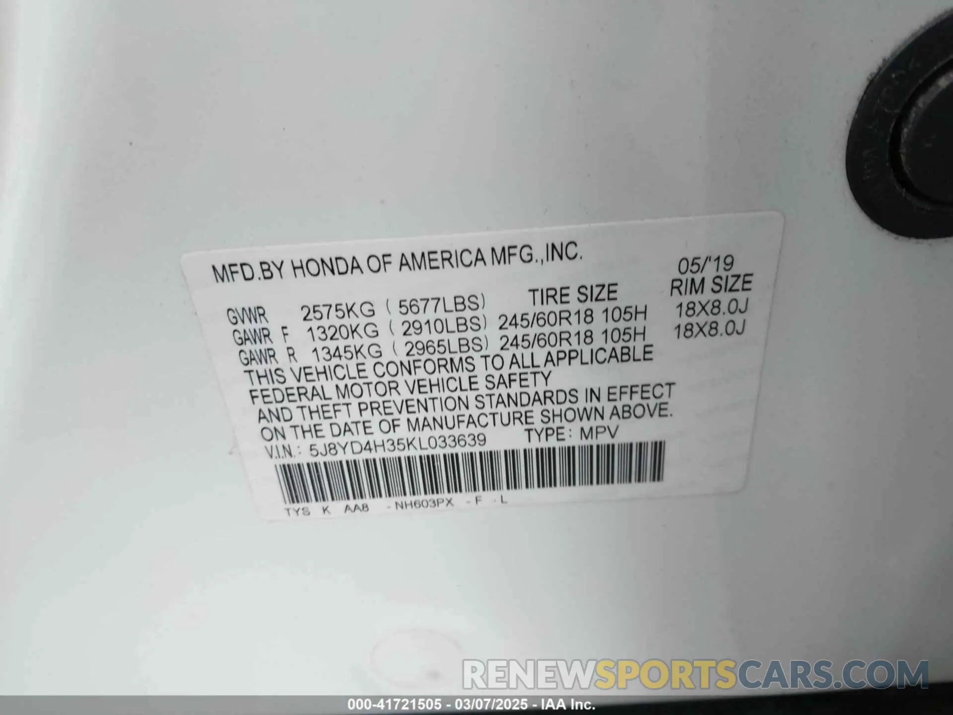 9 Photograph of a damaged car 5J8YD4H35KL033639 ACURA MDX 2019