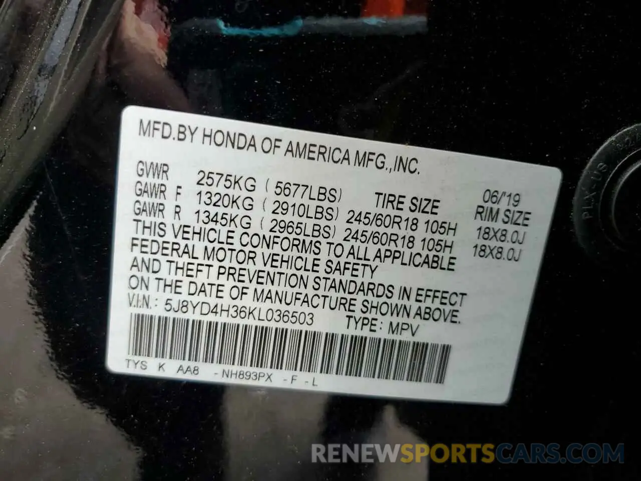 13 Photograph of a damaged car 5J8YD4H36KL036503 ACURA MDX 2019