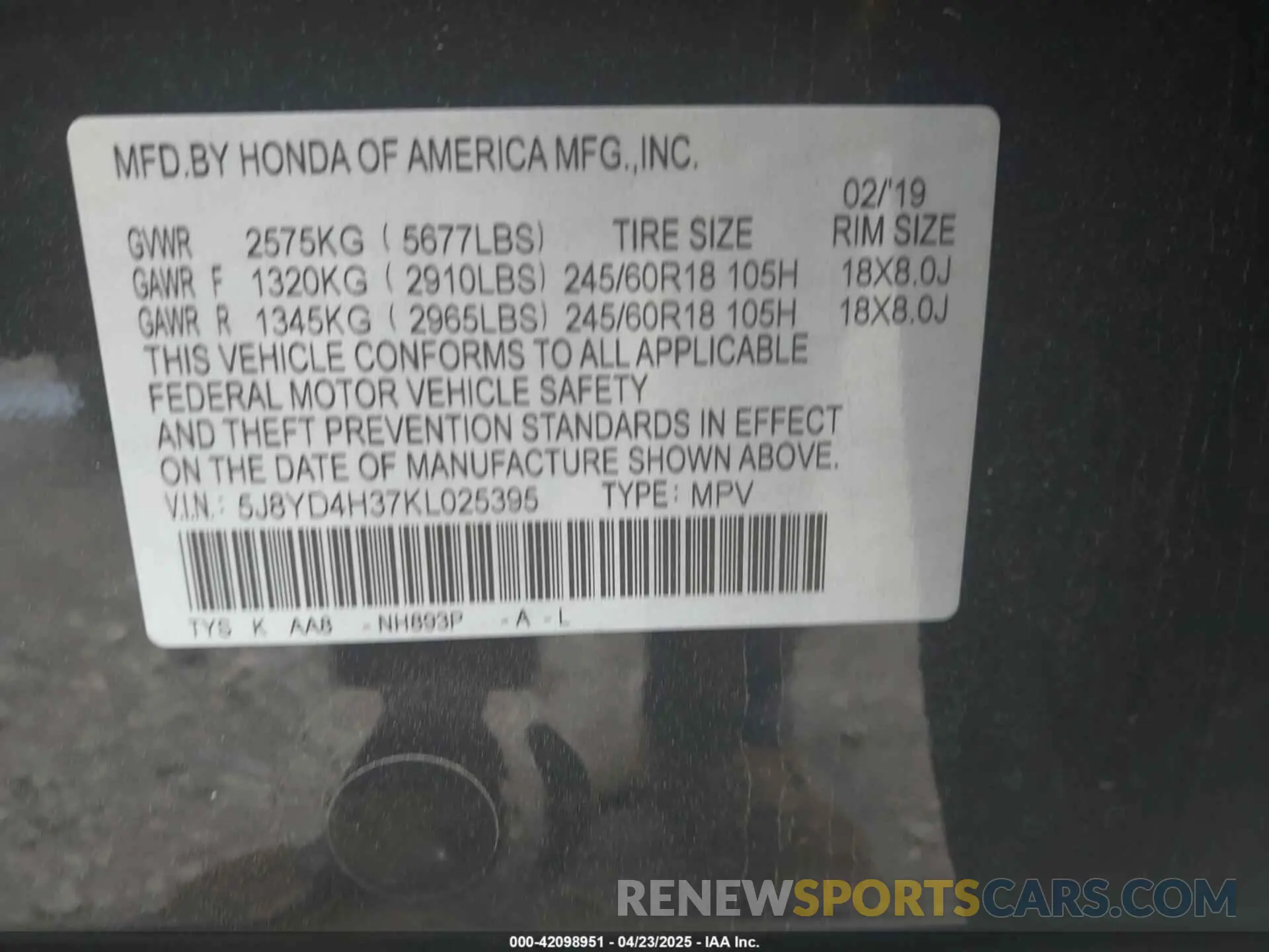 9 Photograph of a damaged car 5J8YD4H37KL025395 ACURA MDX 2019