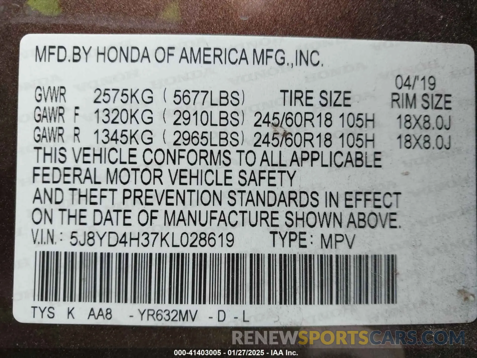 9 Photograph of a damaged car 5J8YD4H37KL028619 ACURA MDX 2019