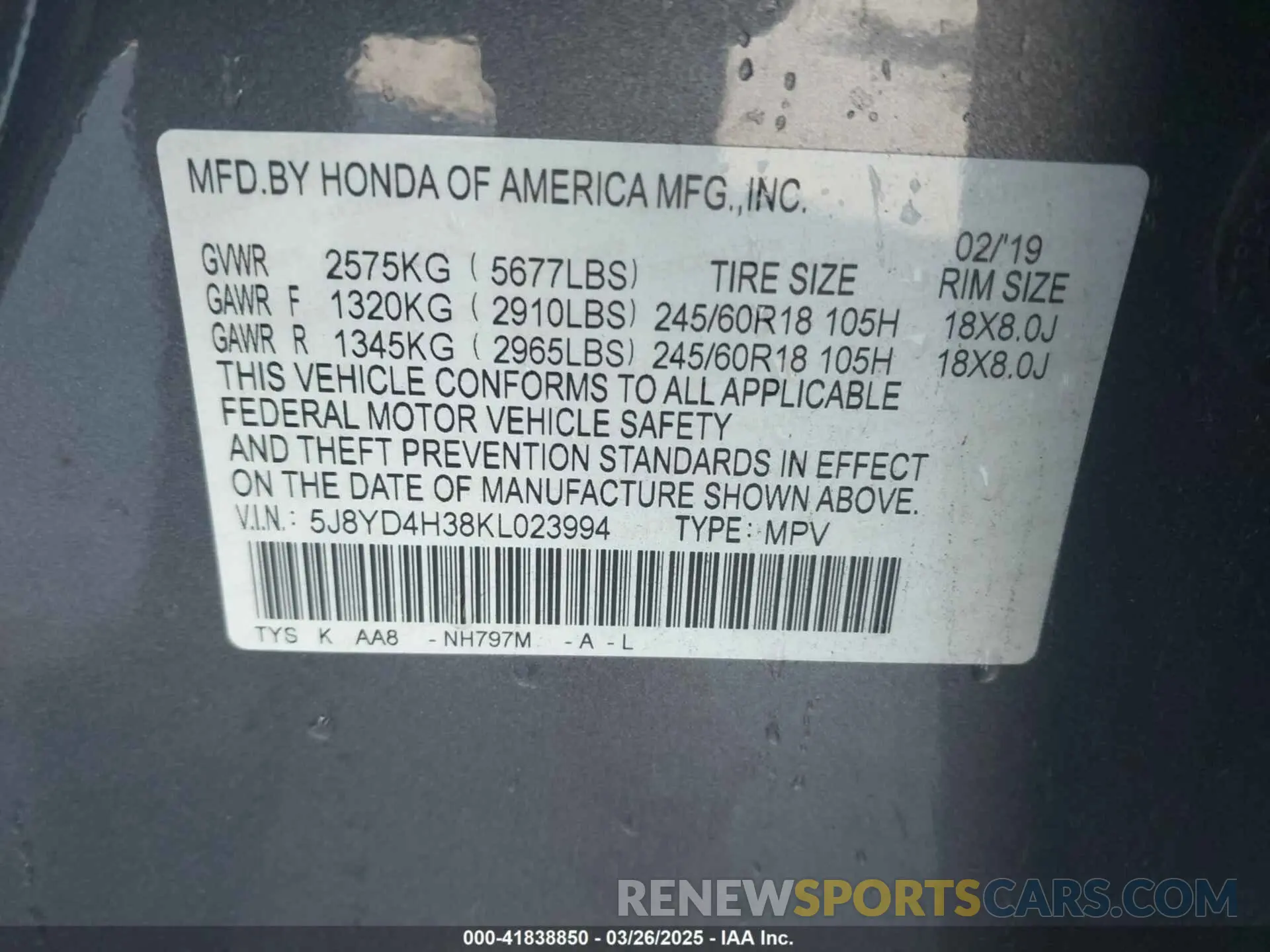 9 Photograph of a damaged car 5J8YD4H38KL023994 ACURA MDX 2019