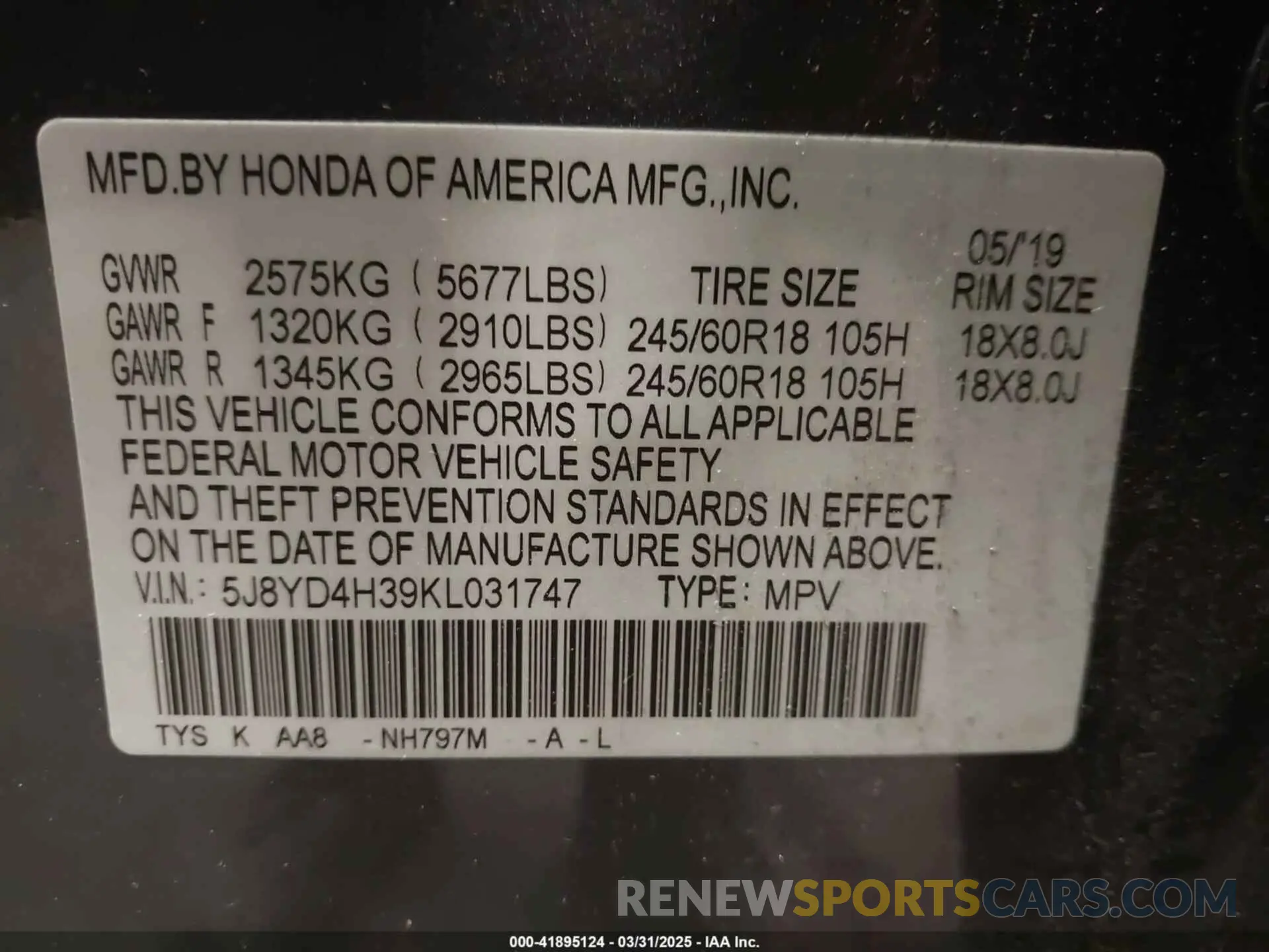9 Photograph of a damaged car 5J8YD4H39KL031747 ACURA MDX 2019