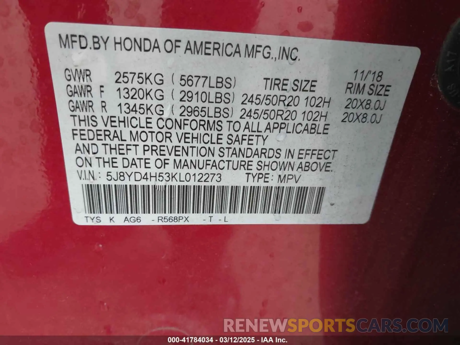 9 Photograph of a damaged car 5J8YD4H53KL012273 ACURA MDX 2019