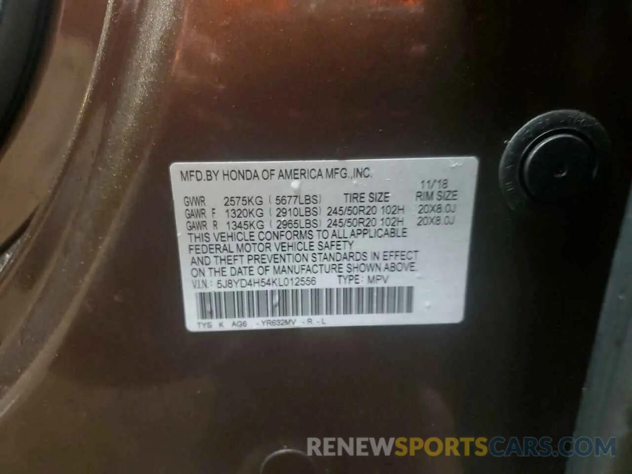 13 Photograph of a damaged car 5J8YD4H54KL012556 ACURA MDX 2019