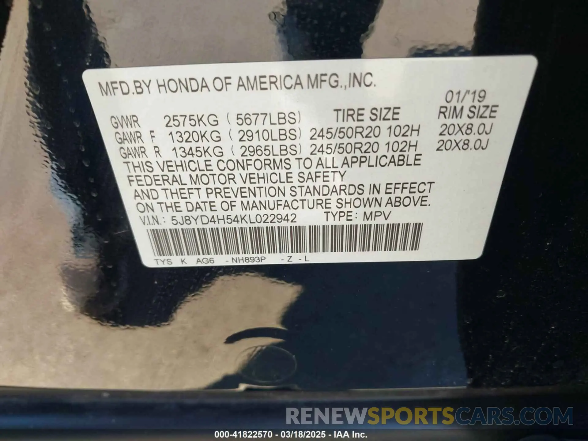 9 Photograph of a damaged car 5J8YD4H54KL022942 ACURA MDX 2019