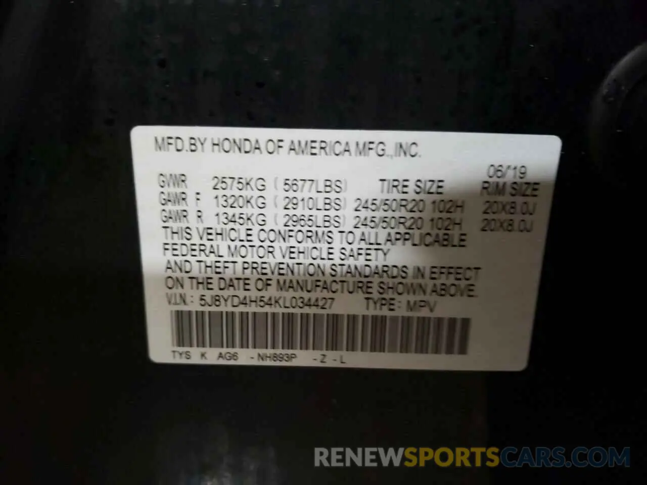12 Photograph of a damaged car 5J8YD4H54KL034427 ACURA MDX 2019