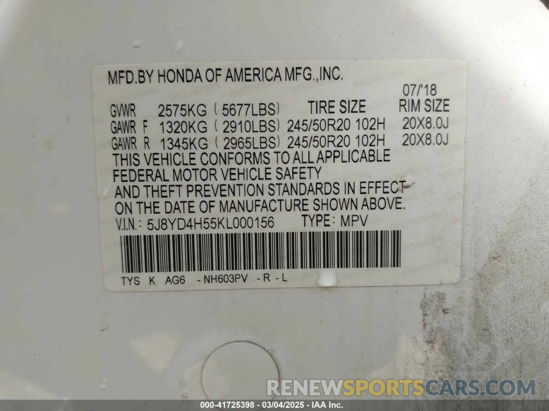 9 Photograph of a damaged car 5J8YD4H55KL000156 ACURA MDX 2019
