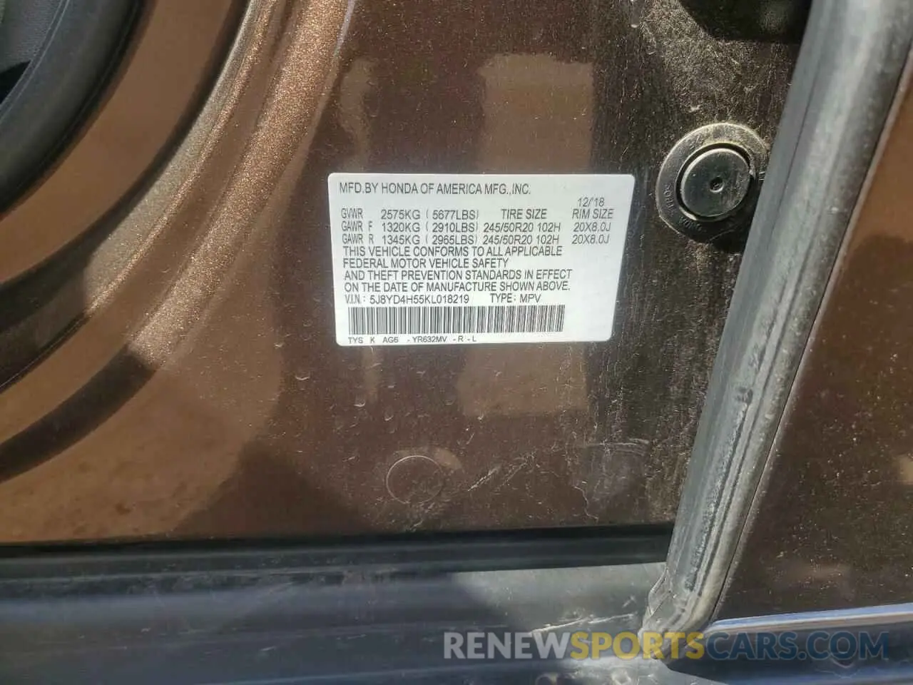 14 Photograph of a damaged car 5J8YD4H55KL018219 ACURA MDX 2019