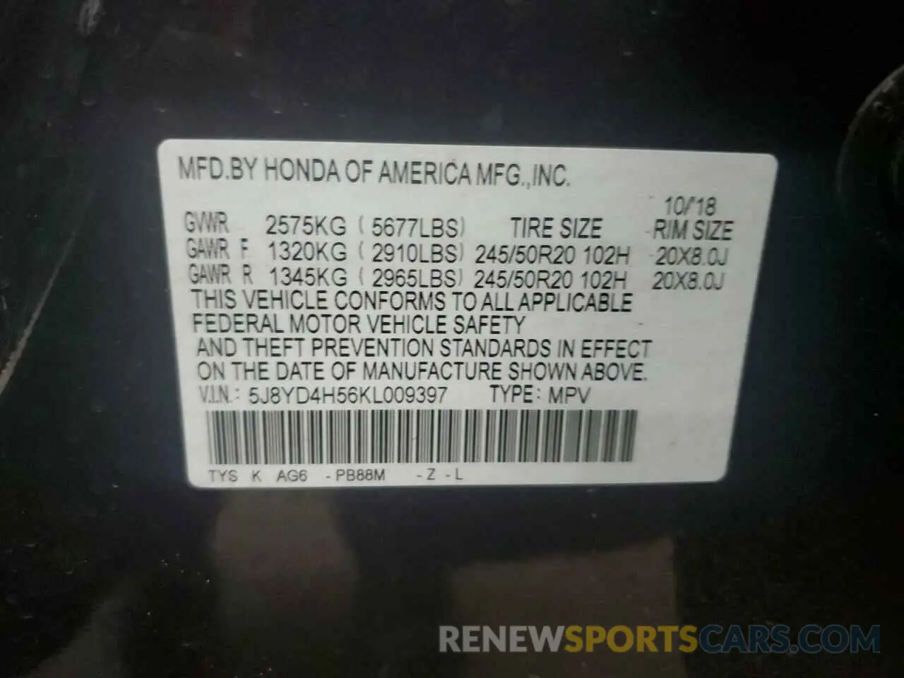 15 Photograph of a damaged car 5J8YD4H56KL009397 ACURA MDX 2019