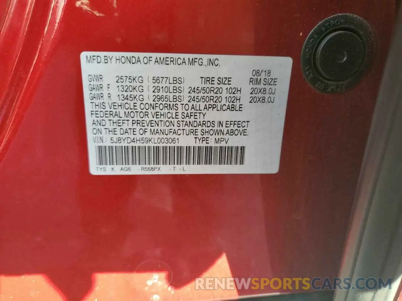 14 Photograph of a damaged car 5J8YD4H59KL003061 ACURA MDX 2019