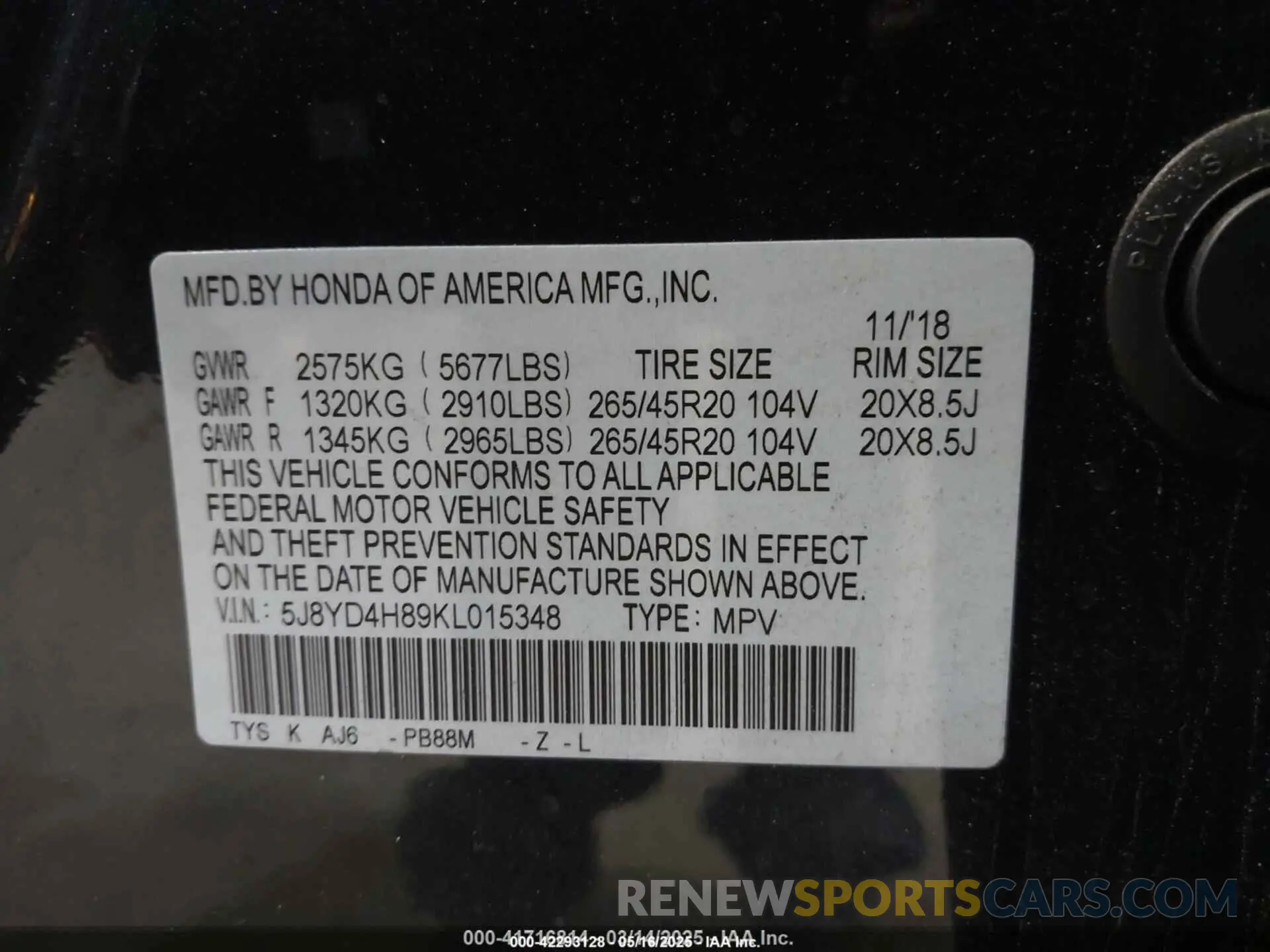 9 Photograph of a damaged car 5J8YD4H89KL015348 ACURA MDX 2019