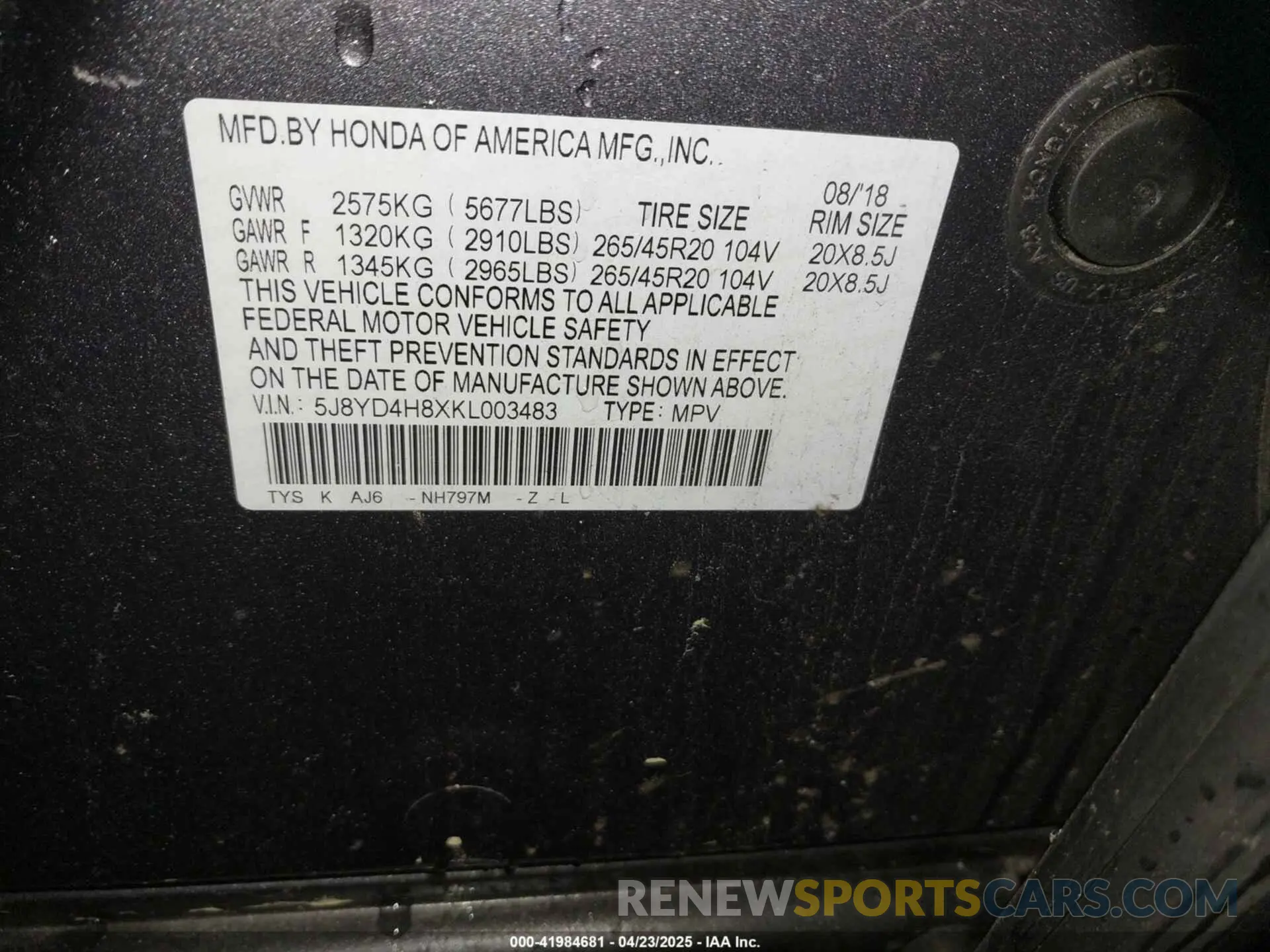 9 Photograph of a damaged car 5J8YD4H8XKL003483 ACURA MDX 2019