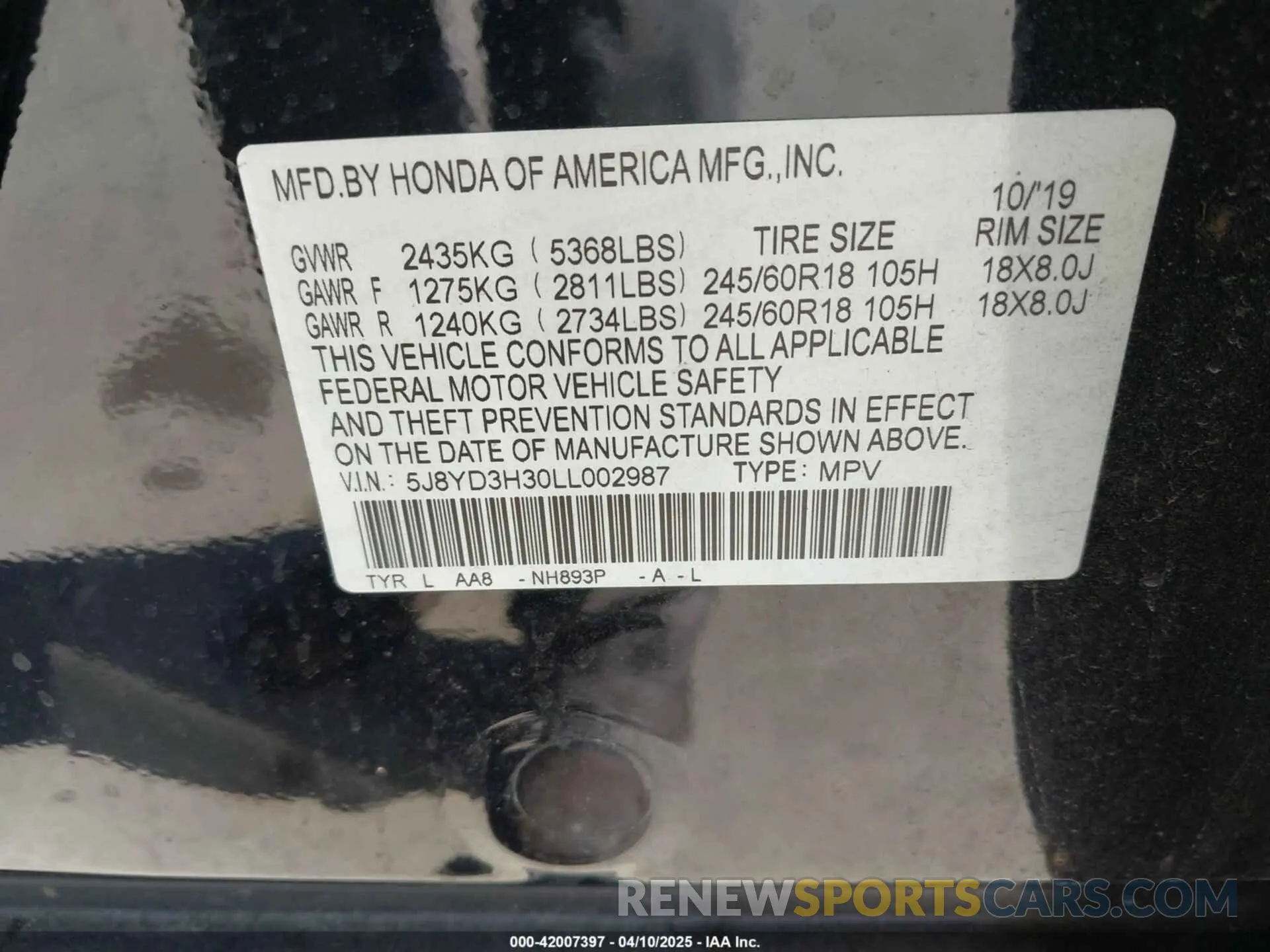 9 Photograph of a damaged car 5J8YD3H30LL002987 ACURA MDX 2020