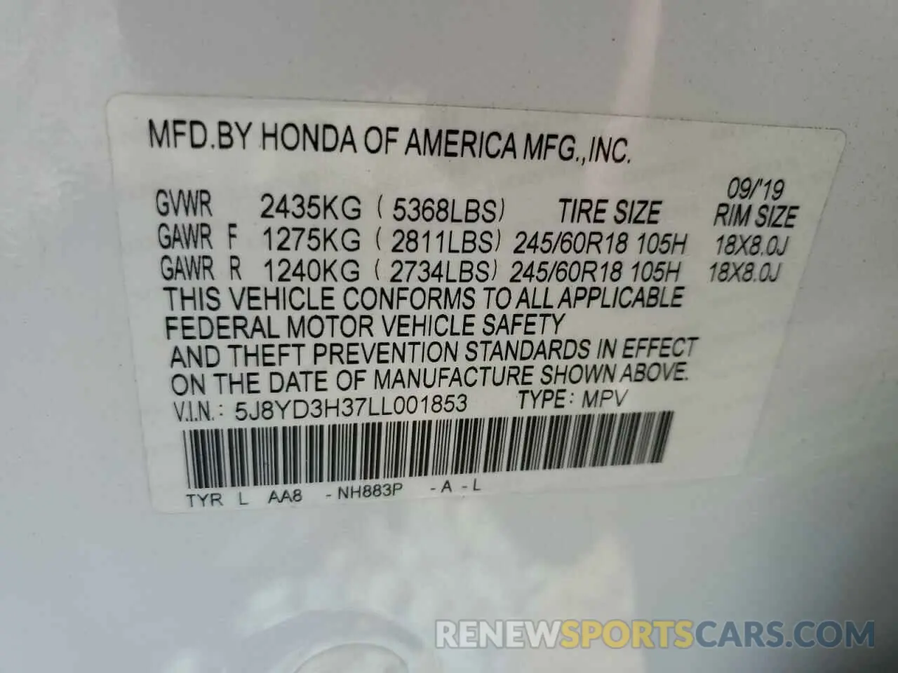 13 Photograph of a damaged car 5J8YD3H37LL001853 ACURA MDX 2020