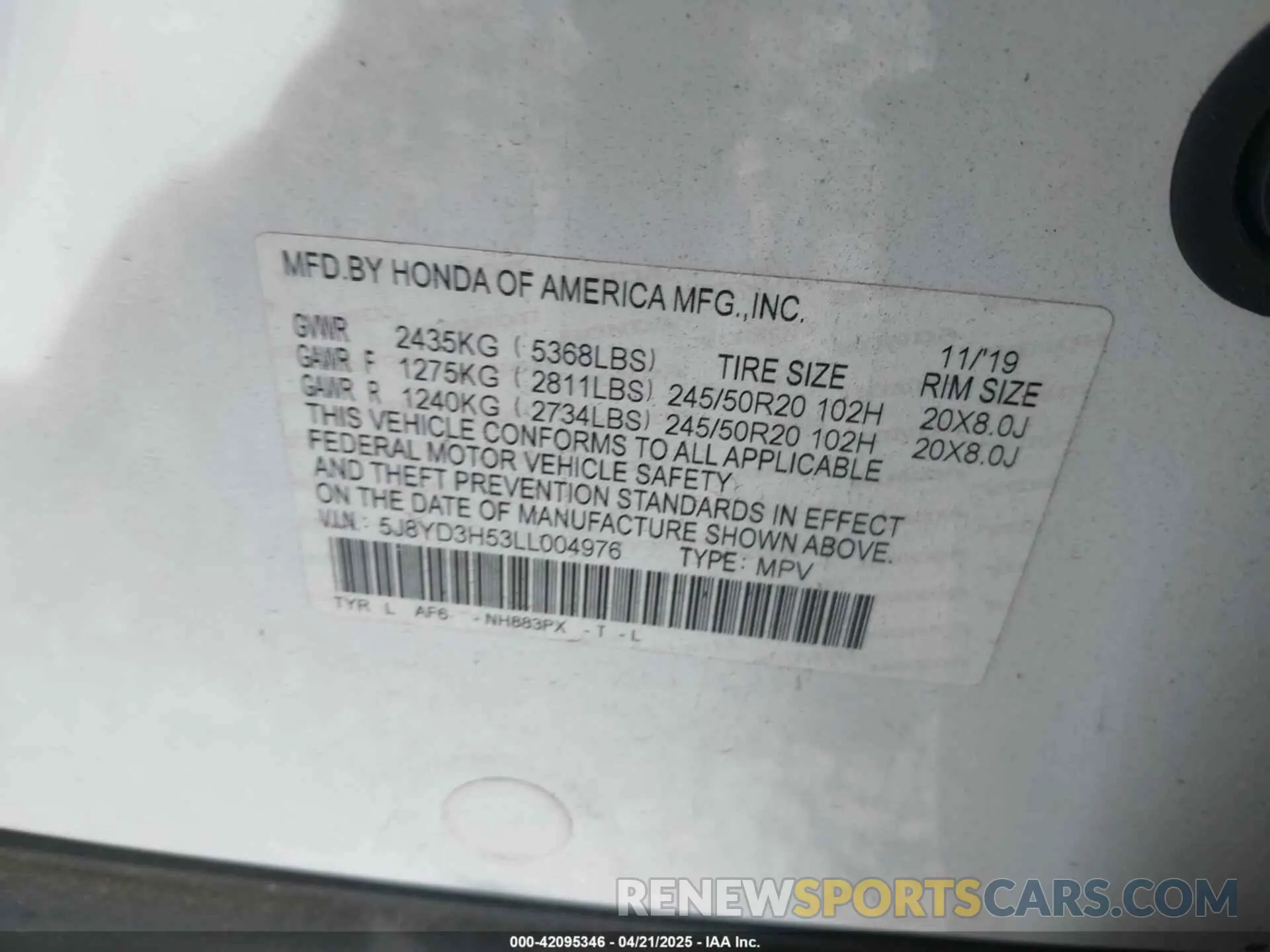 9 Photograph of a damaged car 5J8YD3H53LL004976 ACURA MDX 2020