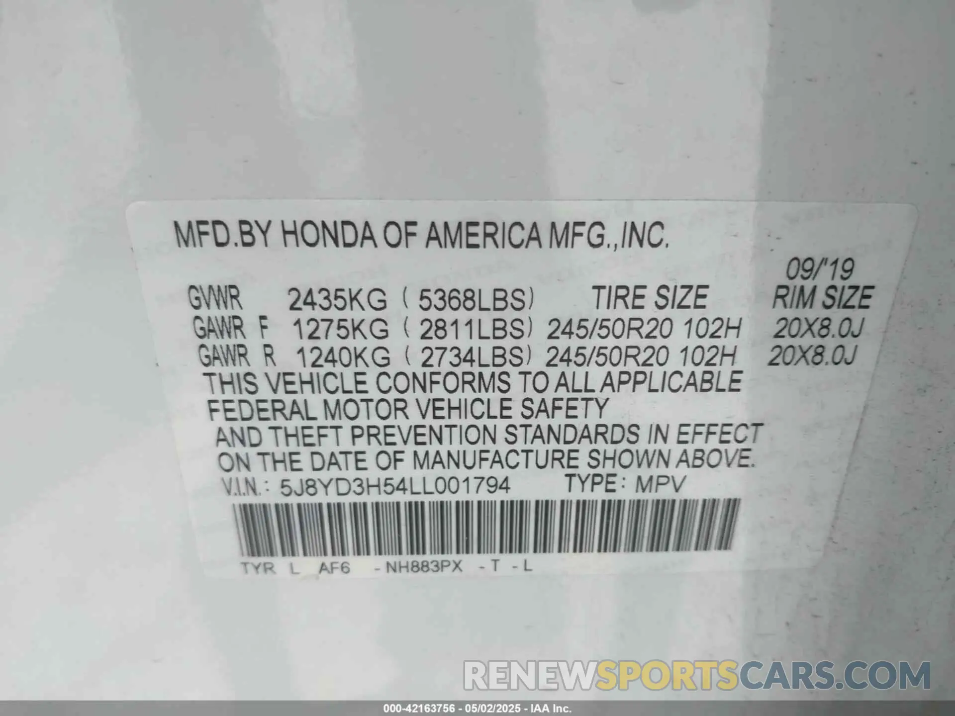 9 Photograph of a damaged car 5J8YD3H54LL001794 ACURA MDX 2020