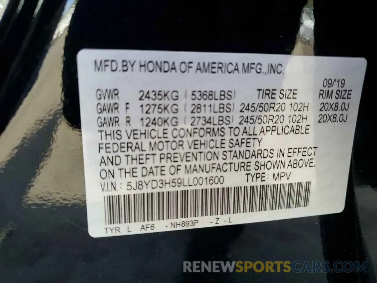 13 Photograph of a damaged car 5J8YD3H59LL001600 ACURA MDX 2020